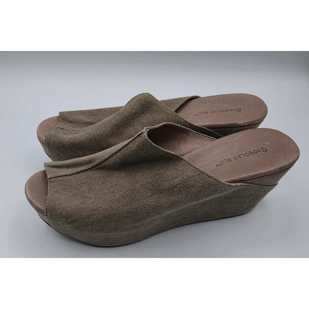 Chocolat Blu Watts Wedge Sandals Womens 10 Taupe Fabric Platform Slides